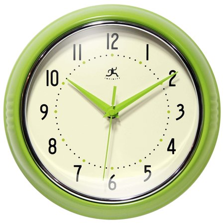 Infinity Instruments Retro Round Apple Green - 9.5" Retro Metal Wall Clock 10940AN